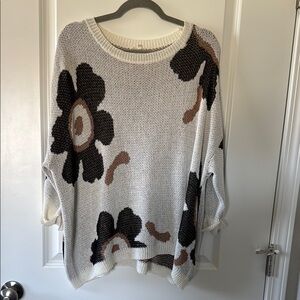 Floral Knit Sweater - Black and Brown